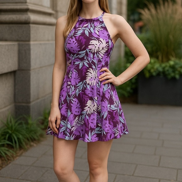 Empyre  Laurel Purple Palm Skater Dress - Picture 1 of 8